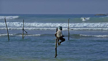 Lone Stilt Fisherman & Surfer, Weligama, Sri Lanka, Asia
