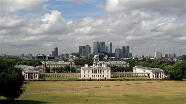 View Towards Docklands And The National Maritime Museum, Greenwich, London, England