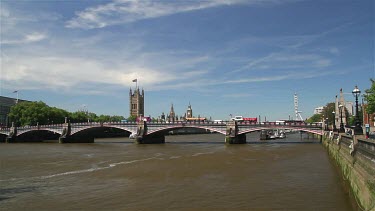 Lambeth Bridge, Houses Of Parliament & London Eye From River Thames, London, England