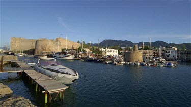 Speed Boat In Harbour & Castle Walls, Kyrenia, Northern Cyprus
