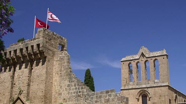 Bellapais Monastery Walls & Flags, Near Kyrenia, Northern Cyprus