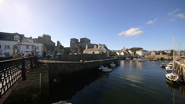 Boats In Harbour & Castle, Castletown, Isle Of Man, British Isles