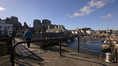 Footbridge, Harbour & Castle, Castletown, Isle Of Man, British Isles