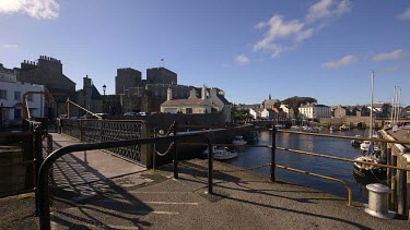 Footbridge, Harbour & Castle, Castletown, Isle Of Man, British Isles