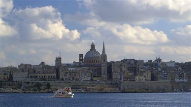 Tourist Boat & Basilica Our Lady Of Mount Carmel, Valletta, Malta