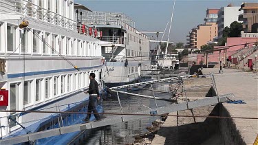 Docked Passenger Cruise Ships, River Nile, Luxor, Egypt