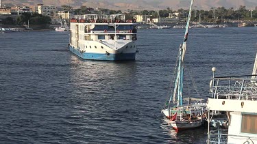 Cruise Liner Manoeuvres To Bank, River Nile, Luxor, Egypt