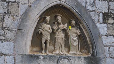 Statue Of St.Vlaho On City Wall With Daffodil, Old Town, Dubrovnik, Croatia