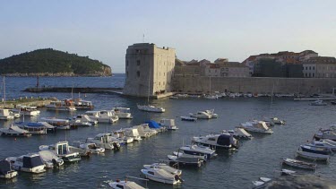 Small Boats In Harbour & Lokrum Island, Old Town, Dubrovnik, Croatia