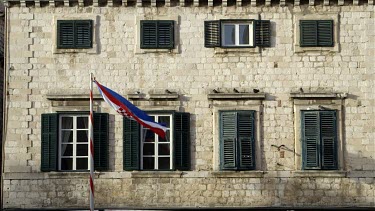 Croatian Flag & Shuttered Windows, Old Town, Dubrovnik, Croatia