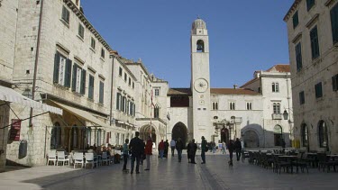 Placa Street Scene & Bell Tower, Old Town, Dubrovnik, Croatia