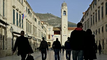 Placa Street Scene & Bell Tower, Old Town, Dubrovnik, Croatia