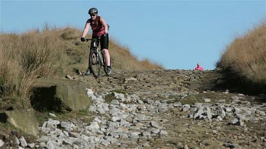 Mountain Cyclist & Jogger On Moor, Near, Wolstenholme, Lancashire