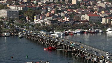 Ataturk Bridge & Red Tug, Istanbul, Turkey