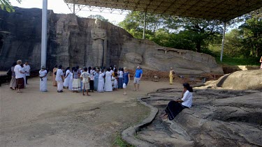 Tourists At Cross Armed & Sleeping Buddha, Polonnaruwa, Sri Lanka