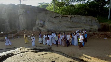 Tourists At Cross Armed & Sleeping Buddha, Polonnaruwa, Sri Lanka